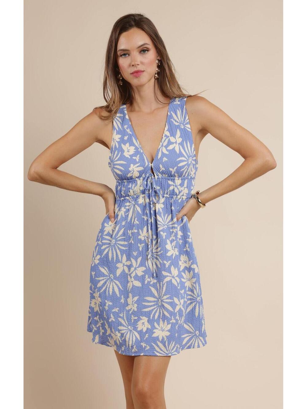 Tropical Bloom Tie-Front Mini Dress